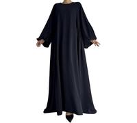 Hecatombic Robe Abaya Musulmane Élégante pour Femmes Mode Décontractée Islamique Traditionnelle Longue Prière Vêtements Couleur Unie Lâche Culte du Ramadan Robe De Couverture Complète (Noir,TG)