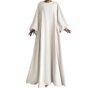 Hecatombic Robe Abaya Musulmane Élégante pour Femmes Mode Décontractée Islamique Traditionnelle Longue Prière Vêtements Couleur Unie Lâche Culte du Ramadan Robe De Couverture Complète (Blanc,TP)