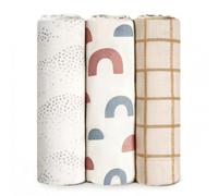 HECCEI Couvertures Mousseline Bébé Maxi Set de 3 120x120 cm, Langes Géants Ultra-Souples en Coton et Bambou pour Emmaillotage, Couchage et Jeu Essentiels pour Bébé Garçon et Fille