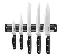 hecef 5 Pièces Set Couteau Cuisine avec Porte Couteaux Aimanté (33 cm), Couteaux de Cuisine Professionnels en Acier Inoxydable, Aimant Couteau Mural pour Les Couteaux et Les Ustensiles (Noir)