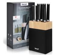 hecef 7 Pièces Set de Couteau Cuisine Professionnels en Acier Inoxydable, Couteaux avec Bloc Couteaux Cuisine en Bois, Compris Couteau a Pain, Chef etc, Noir