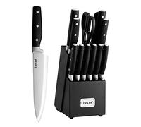 hecef Couteau Cuisine, Porte Couteaux de Cuisine 14 Pièces, Ensemble Couteaux de Cuisine en Acier Inoxydable avec Bloc en Bois, Couteaux de chef Professionnels - Plus de Choix de Couleur (Noir)