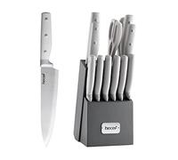 hecef Couteau Cuisine, Porte Couteaux de Cuisine 14 Pièces, Ensemble Couteaux de Cuisine en Acier Inoxydable avec Bloc en Bois, Couteaux de chef Professionnels - Plus de Choix de Couleur (Gris)