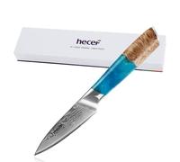 hecef Couteau d’office 9cm Damast 67 couches VG10, Manche bois stabilisé & résine, Couteau à Éplucher, coffret cadeau, équilibrage professionnel, idéal pour chefs et amateurs de cuisine