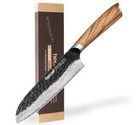 hecef Couteau de Chef Japonais 18CM, Acier Damas 67 Couches, Manche Bois d’Olivier - Forgé à la Main, Ultra Tranchant, Équilibre Parfait, Style Cadeau Premium, Idéal Cuisine Professionnelle