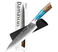 hecef Couteau de Chef Japonais Professionnel 20 cm, Acier Damas 67 Couches | Manche résine et bois ergonomique, HRC 58-62, lame affûtée à la main, double mitre, étui de protection, coffret cadeau