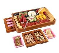 hecef Grand Plateau Apéritif en Bois, Planche à Fromage avec Accessoires | avec 2 tiroirs magnétiques, 3 couteaux à fromage, 4 fourchettes, 2 coupelles rosa, 38 × 27,5 cm, coffret cadeau pour Noël