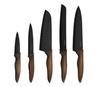hecef Set de Couteaux de Cuisine 5 Pièces avec Protège-Lames, Poignée Rétro | Kit de couteaux en acier inoxydable, noire revêtement anti-adhésif, Couteau cuisine avec 5 étuis pour camping et bivouac