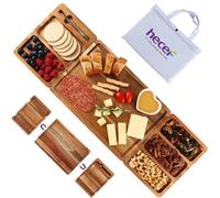 hecef Set de planches apéro en bois d’acacia, plateau charcuterie, 8 pièces | 1 grande planche à fromage réversible, 2 plateaux apéritifs, 4 fourchettes à dessert, sac de transport, cadeau pour Noël