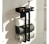 HECHKJ Rangement Serviette Salle de Bain, 40 cm Porte Serviette sans Percage, Noir Support Serviettes D'invité, avec étagère, Convient pour la Cuisine, la Salle de Bain et la Chambre