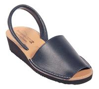 HECHO EN ESPAÑA Sandales Ibicencas, Minorquines en cuir avec compensé, hauteur 4 cm, Ibicencas d'été, cuir, semelle légère, Bleu marine compensé, 39 EU