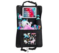 HECKBO 1x voiture siège derrière organiseur poche réglable pour tablette max.20 + film plastique tactile - imprimé licorne - adaptable universellement -poche thermique + poche filet extensible