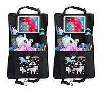 HECKBO 2x Organisateur dossier arrière voiture avec pochette tablette réglable pour tablettes jusqu’à 20 pouces avec film tactile - Licorne - universel incl. poche isotherme + filet extensible