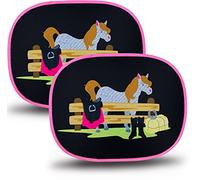 HECKBO 2X Pare-Soleil autoadhésif - Protection Solaire pour Enfants bébé - Cheval Ferme - Pare-Soleil pour vitres de Voiture - 44x36cm - Pare-Soleil Auto y Compris Sacoche - Universelle