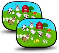 HECKBO 2X Pare-Soleil autoadhésif - Protection Solaire pour Enfants bébé - Ferme avec Animaux - Pare-Soleil pour vitres de Voiture - 44x36 cm - Pare-Soleil Auto y Compris Sacoche - Universelle