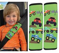 HECKBO 2x protection pour ceinture de sécurité avec Monster Truck - ceintures de sécurité épaulière protection ceinture sièges auto coussin de ceinture pour enfants garçons filles - 21cm x 6cm