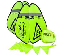 HECKBO 2X Pylônes Attention Enfants Panneau Jouant Pylônes Pylônes + Chaîne de Fanions - Pylônes de Rue pour Enfants Ensemble de Sécurité Pop-Up pour Enfants