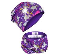 HECKBO 360° Réflecteur Ensemble Bonnet & Écharpe Enfant - 95% Coton - Cheval - 2-8 Ans avec Doublure en Polaire - matière extensible douce & facile d'entretien