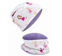 HECKBO Bonnet d’Hiver Enfant & Tour de Cou - Motif Fée - 2-8 ans - Chaud avec polaire - Unisexe - Lavable en machine - Coton (48-54 cm)