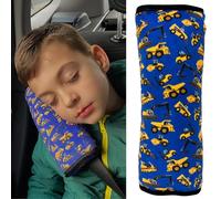HECKBO Dino oreiller de voiture pour enfants - lavable en machine - doudou doux - oreiller de ceinture de voiture de haute qualité, housse de ceinture (Véhicules de chantier)