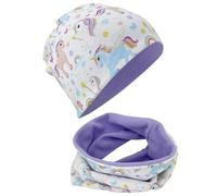 HECKBO enfants garçons filles bonnet écharpe tube set - bonnet d'hiver avec non-tissé - licorne - 2-6 ans - 95% coton - matériau doux stretch & entretien facil - hiver printemps automne