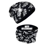 HECKBO Ensemble Bonnet 360° Réfléchissant & Tour de Cou Enfant - 95% coton - Matière extensible douce et facile d’entretien - Bonnet pour printemps, automne et hiver (48-54 cm)