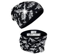 HECKBO Ensemble Bonnet 360° Réfléchissant & Tour de Cou Enfant - 95% coton - Matière extensible douce et facile d’entretien - Bonnet pour printemps, automne et hiver (48-54 cm)