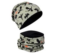 HECKBO Ensemble bonnet et écharpe tube pour enfants - 2 à 8 ans - Jersey doublé, réversible - Motif dragon - Fille & Garçon