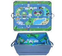 HECKBO Organisateur de voiture et tapis de jeu 4 en 1 - Boîte de rangement de jouets pour enfants - Tapis de jeu pliable avec motif de rue - Fixation sûre dans la voiture, 91cm x 72cm
