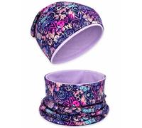 HECKBO Set Bonnet & Tour de Cou Enfant Flower Power Fleur - 95% Coton Jersey - Matière Stretch Douce & Facile d’Entretien - Mi-Saison - Taille 48-54 cm