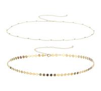 Heclia Lot de 2 chaînes de hanche plaquées or - Chaînes de corps multicouches réglables - Bikini d'été sexy - Perles satellites - Ornements délicats - Plage - Accessoires de ventre - Bijoux érogène