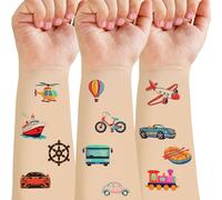 Heclia Trucks Tatouages temporaires 30 feuilles de faux tatouages monstres pour fête d'anniversaire Accessoires Voiture de course Drapeau à destination Trophée Flammes Tatouage Autocollants