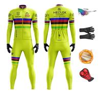 HECLOK Maillot de Cyclisme Hiver Homme | Ensemble Thermique Polaire à Manches Longues et Culotte avec Gel | Tenue Vélo Route (TYP-7,XL)
