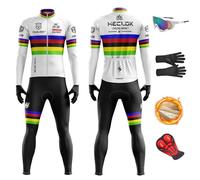 HECLOK Maillot de Cyclisme Hiver Homme | Ensemble Thermique Polaire à Manches Longues et Culotte avec Gel | Tenue Vélo Route (TYP-1,S)