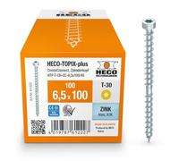 HECO 61222 Vis CC pour construction en bois, tête cylindrique TX30, galvanisée, bleue, 6,5 x 100 mm