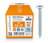 HECO SCHRAUBEN, Vis Topix Plus, Ø4,5x25mm, Tête Fraisée à poches de fraisage, Filetage Total, T20, Boite de 500, Des performances idéales, la vis avec une avancée technologique
