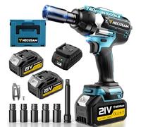 HECUSAM 1000Nm Clé à Chocs Sans Fil Brushless vec Deux Batteries 4,0 Ah, 5 Douilles à Chocs, 1/2" Boulonneuse à Choc Électrique 21 V pour Voiture Familiale/Camionnette/Tondeuse