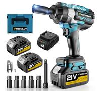 HECUSAM 1500Nm hocs Sans Fil Brushless vec Deux Batteries 4,0 Ah, 5 Douilles à Chocs, 1/2" Boulonneuse à Choc Électrique 21 V pour Voiture Familiale/Camionnette/Tondeuse