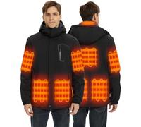 Hecusma Veste Chauffante Homme avec Batterie 18400mAh 12V, Veste Chauffante Homme avec 8 Zones de Chauffage, Vestes Randonnée Capuche Amovible Winddicht Wasserdicht für Ski Freien Winter, XL