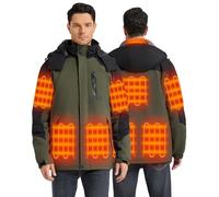 Hecusma Veste Chauffante Homme avec Batterie 18400mAh 12V, Veste Chauffante Homme avec 8 Zones de Chauffage, Vestes Randonnée Capuche Amovible Winddicht Wasserdicht für Ski Freien Winter, S