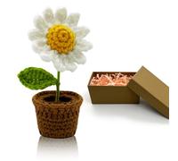 HeDaKang Cadeaux Femmes Fleurs Crochet - Anniversaire Fête des Mères Familles, Enfants, Amis, Camomille Tricotée à la Main Plante Artificielle Salon Bureau Voiture Décoration