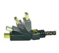 HEDEN Câble HDMI 1.4 M/M, fiche or 3 mètres, nylon tressé, Ethernet 1 côté 90°c fixe,1 G