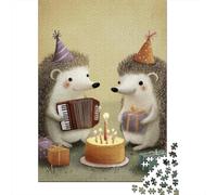 Hedgehog Birthday Party Puzzles 1000 Pieces Cadeau Unique Jeu Éducatif Défi Jouet À De Qualité Supérieure Peinture Art pour Adultes Et Enfants À Partir De 14 Ans 38x26cm/1000pcs