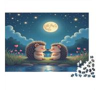 Hedgehog Love Night Recycled Board Puzzle: Two Hedgehogs Under Moon for Adults and Kids Age 12 Years Great Gift 38x26cm/1000pcs