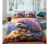 Hedgehog montagne scène Linge de Lit Microfibre résistante 3 Pièces 3D Effet Léger Fantaisie wildlife Housse de Couette avec Taie d'oreiller Facile d'entretien for Chambre Adulte Single（140x200cm）