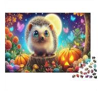 Hedgehog Moonlight Puzzle 1000 Pièces pour Adultes Et Enfants Écureuil dans Un Champ de citrouilles sous la Lune Jeu Éducatif Jouets Défi Activité Relaxante Cadeaux De Voyage 70x50cm/1000pcs