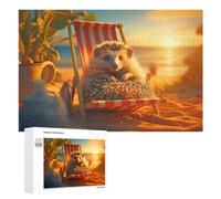Hedgehog Relaxing on Beach Chair, 1000 PCS Jeu D’Assemblage en Bois, Cadeau De Fin D’année; pour Partager Un Moment Autour De La Table