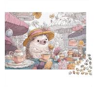 Hedgehog Tea Party Puzzles 1000 Pièces Cadeau Unique Jeu Éducatif Challenge Toy À De Qualité Supérieure Peinture Art pour Adultes Et Enfants À Partir De 12 Ans 70x50cm/1000pcs