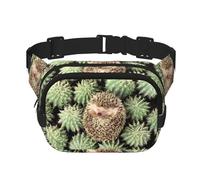 Hedgehogs Cactus Unisexe Réglable Taille Carré Double Couche Sac Ceinture pour Activités de Plein Air Voyage Course Randonnée, Noir , Taille unique