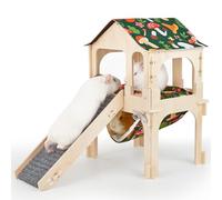 Hedgeink Niche d'angle en bois pour hamster, cochon d'Inde, lapin, rat, avec escalier, hamac et tapis, amovible à deux étages pour furet, lapin, chinchilla, hérisson, écureuil